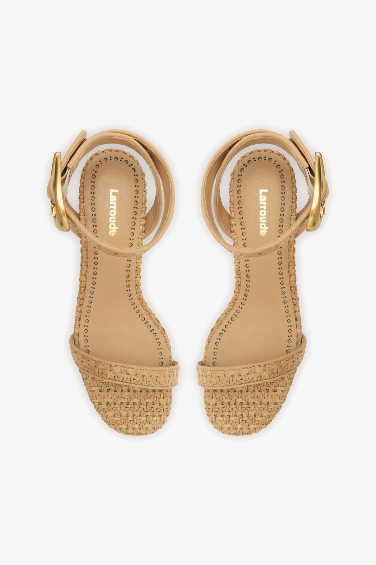 Verona Block Sandal In Beige Leather and Natural Raffia - Larroude