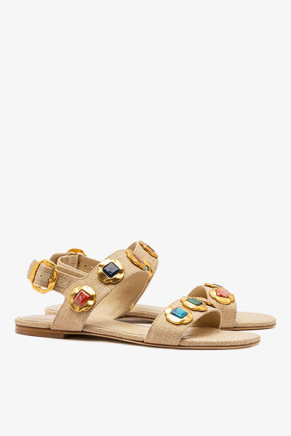 Milan Gioiello Flat In Beige Raffia - Larroude