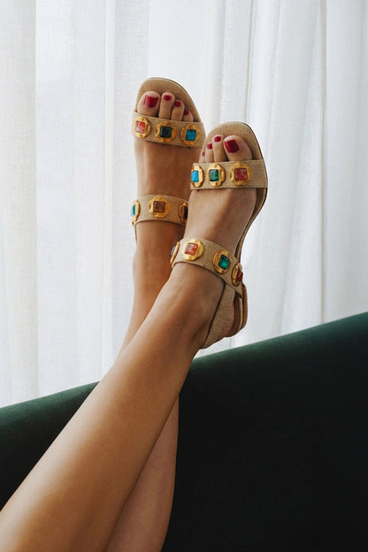 Milan Gioiello Flat In Beige Raffia - Larroude