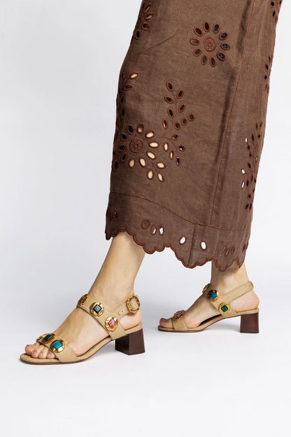 Milan Gioiello Block Sandal In Beige Raffia - Larroude
