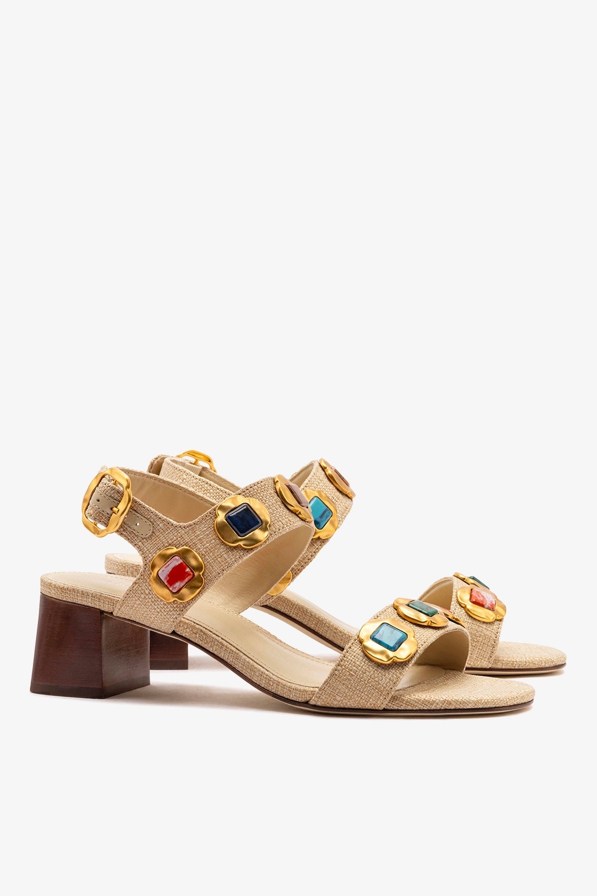 Milan Gioiello Block Sandal In Beige Raffia - Larroude