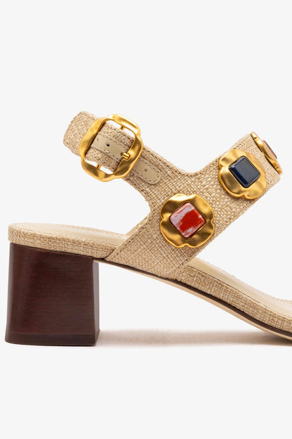 Milan Gioiello Block Sandal In Beige Raffia - Larroude