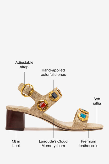 Milan Gioiello Block Sandal In Beige Raffia - Larroude