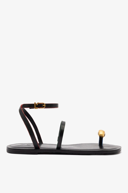 Biarritz Flat Sandal In Black Leather - Larroude