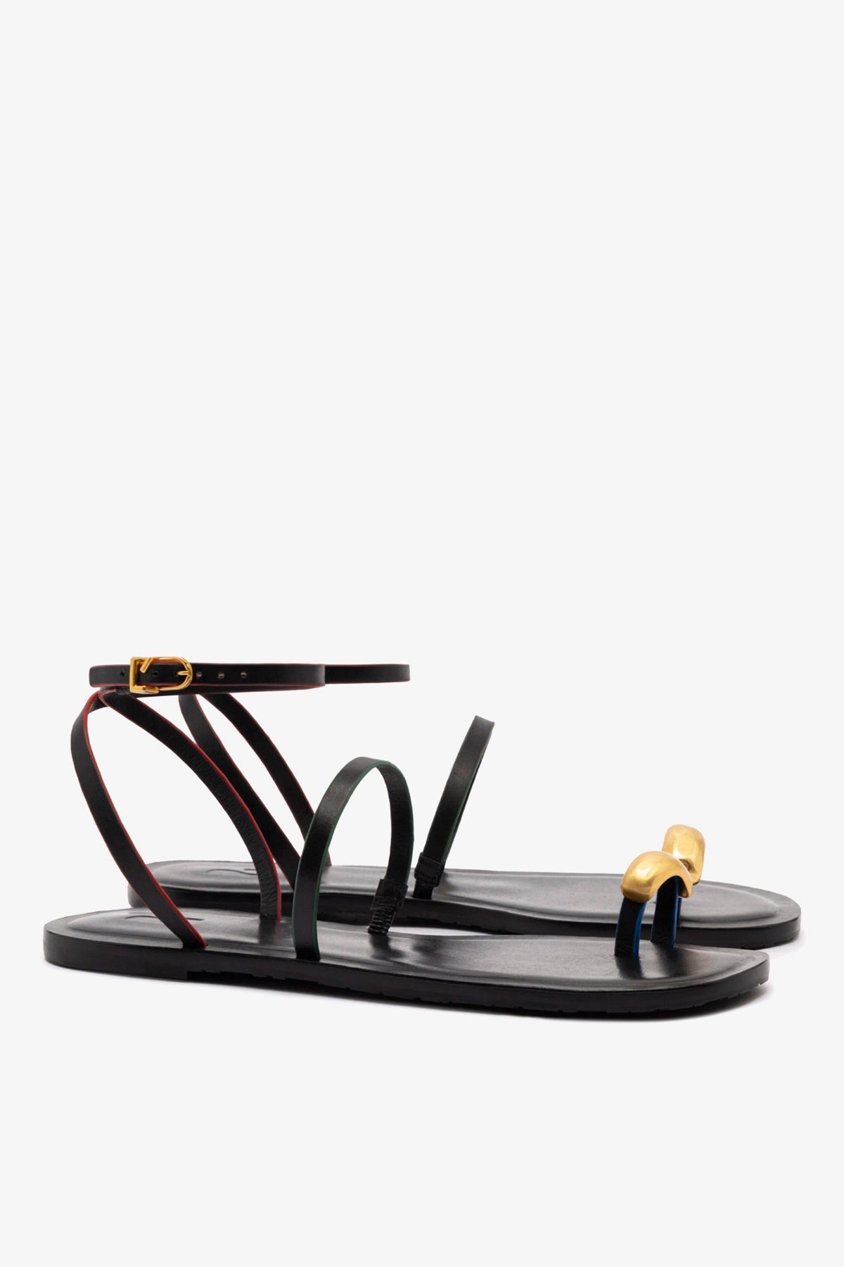 Biarritz Flat Sandal In Black Leather - Larroude