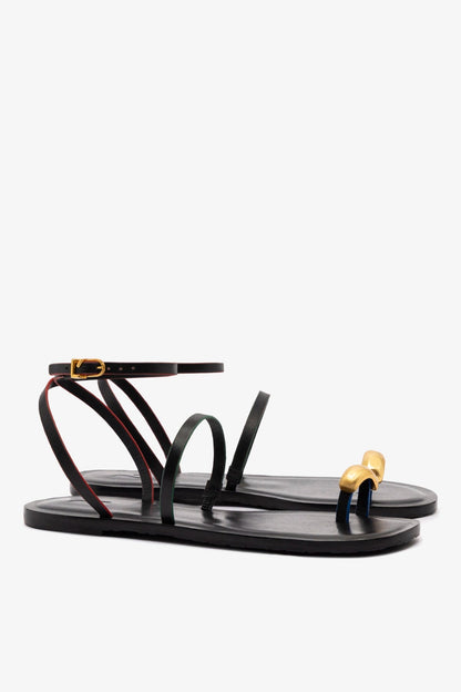 Biarritz Flat Sandal In Black Leather - Larroude