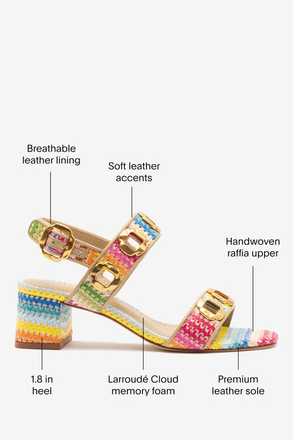 Milan Sandal In Rainbow Raffia and Beige Leather - Larroude