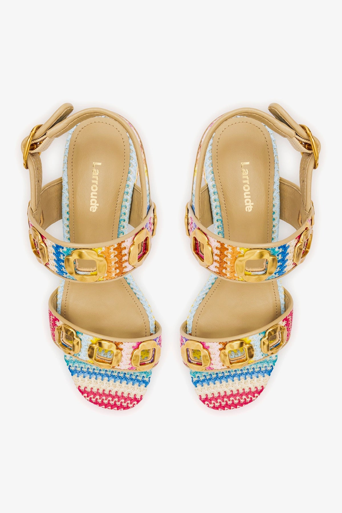 Milan Sandal In Rainbow Raffia and Beige Leather - Larroude