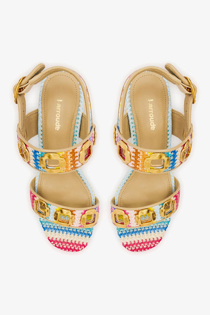 Milan Sandal In Rainbow Raffia and Beige Leather - Larroude