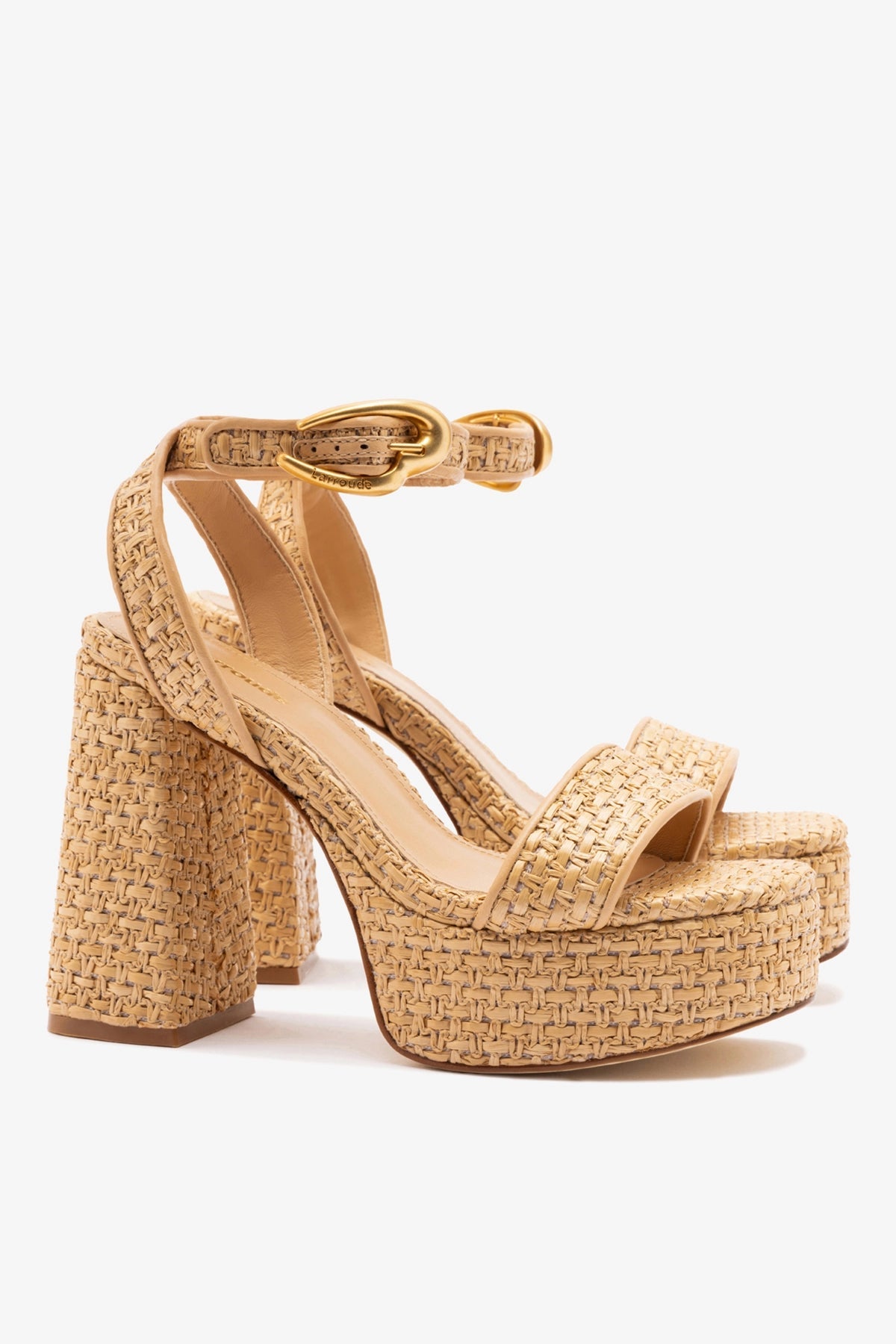 Dolly Verona Sandal In Beige Leather and Natural Raffia - Larroude