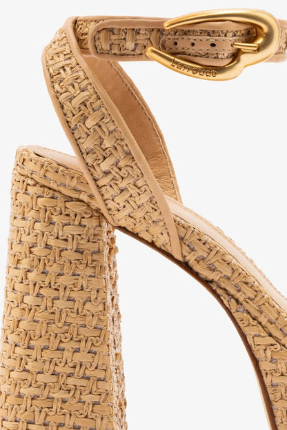 Dolly Verona Sandal In Beige Leather and Natural Raffia - Larroude
