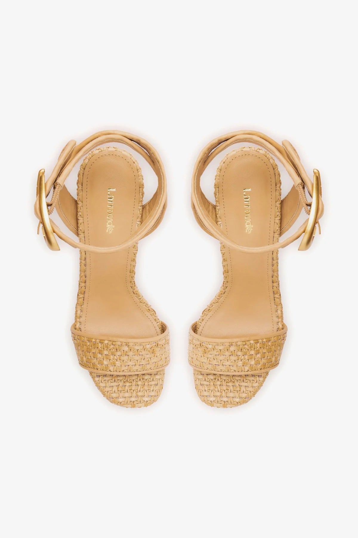 Dolly Verona Sandal In Beige Leather and Natural Raffia - Larroude
