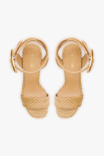 Dolly Verona Sandal In Beige Leather and Natural Raffia - Larroude