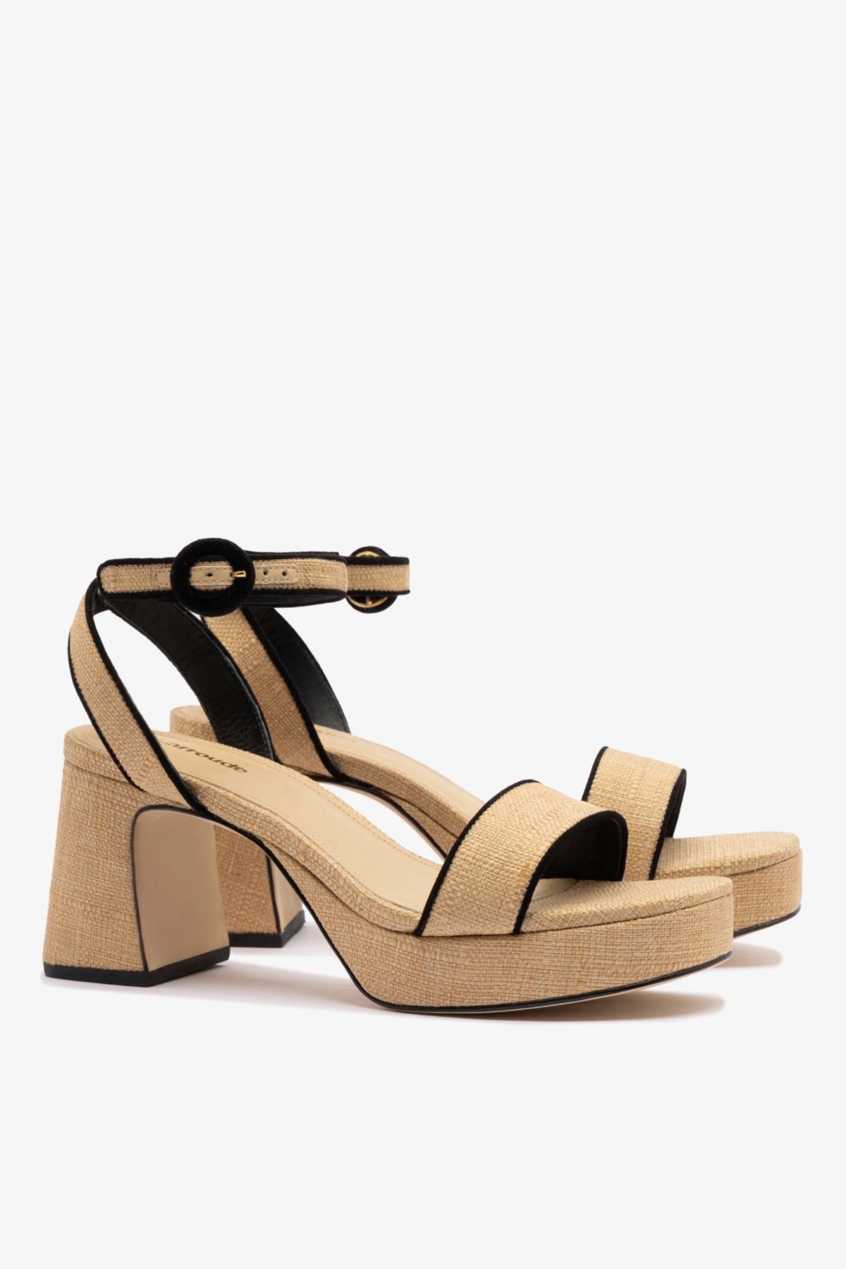 Dolly Low Sandal In Beige Raffia and Black Trimming - Larroude