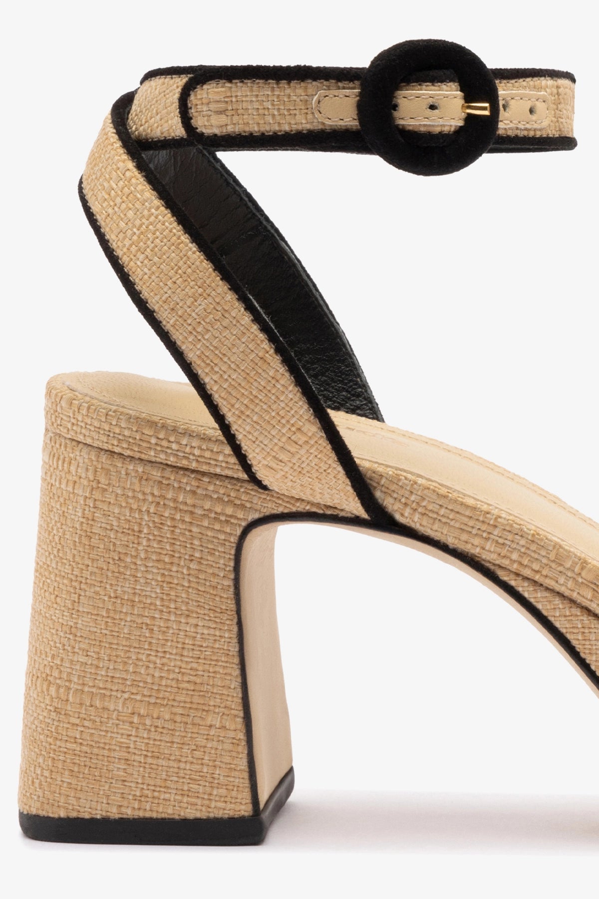 Dolly Low Sandal In Beige Raffia and Black Trimming - Larroude