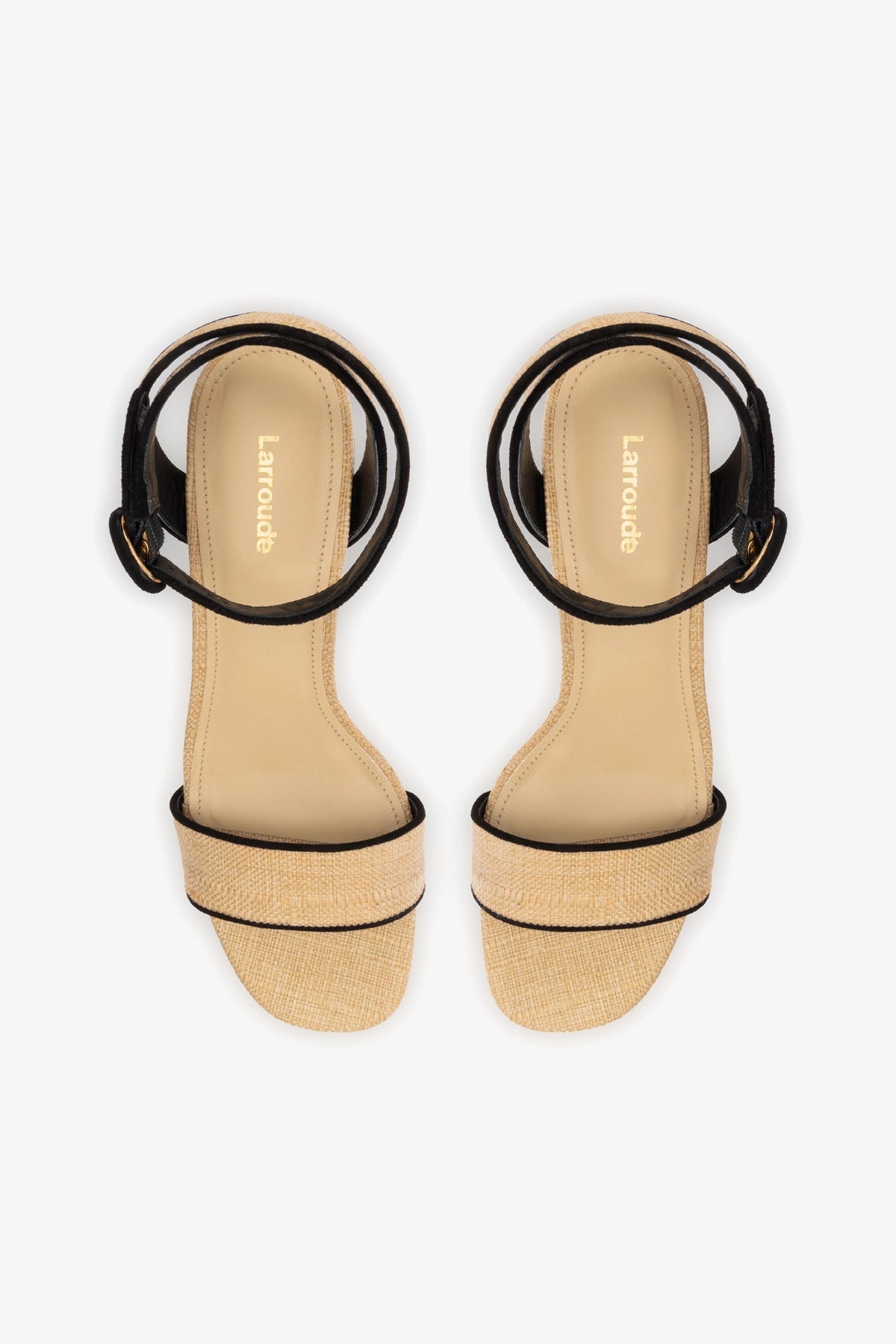 Dolly Low Sandal In Beige Raffia and Black Trimming - Larroude