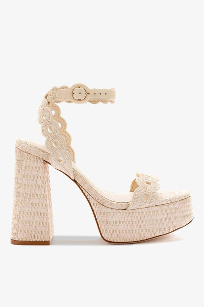 Dolly Broderie Sandal In Natural Raffia - Larroude