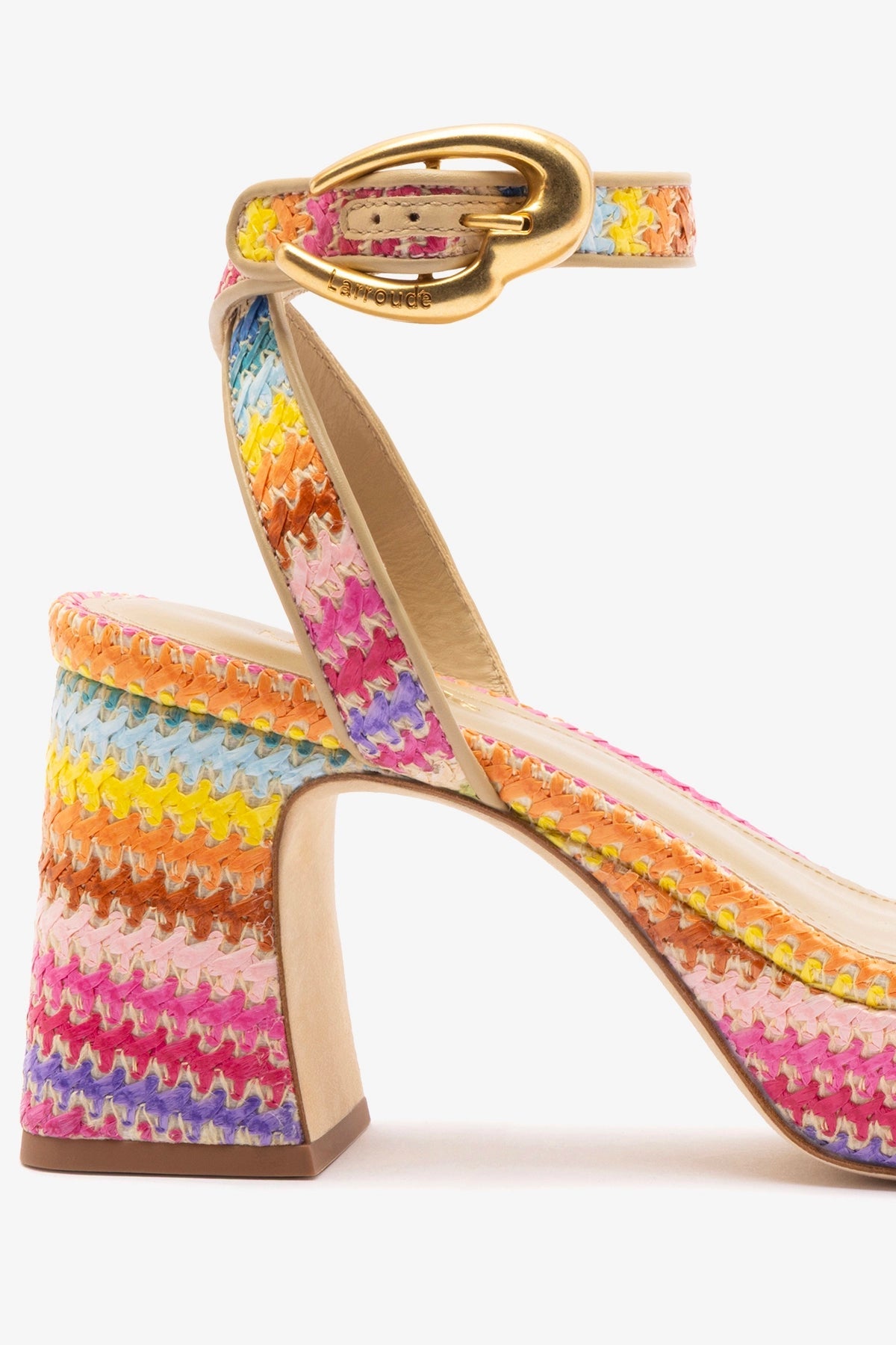 Dolly Verona Low Sandal In Rainbow Raffia and Beige Leather - Larroude
