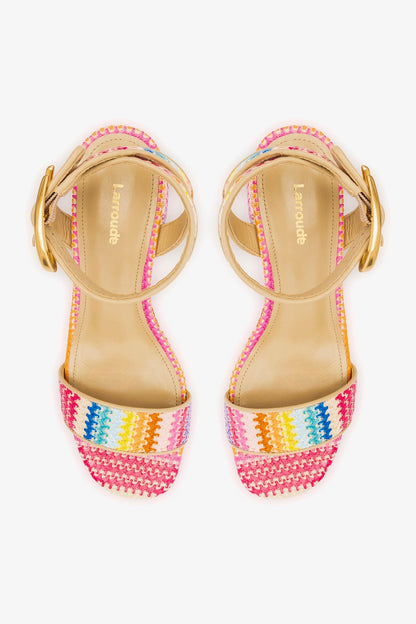 Dolly Verona Low Sandal In Rainbow Raffia and Beige Leather - Larroude