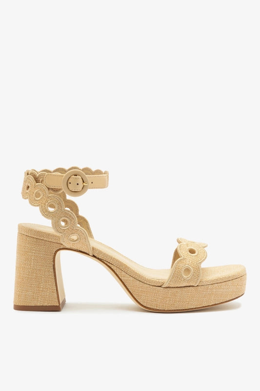Dolly Broderie Low Sandal In Beige Raffia - Larroude