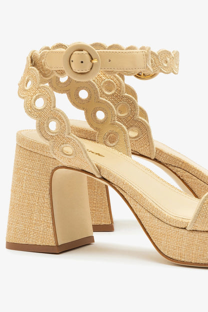 Dolly Broderie Low Sandal In Beige Raffia - Larroude
