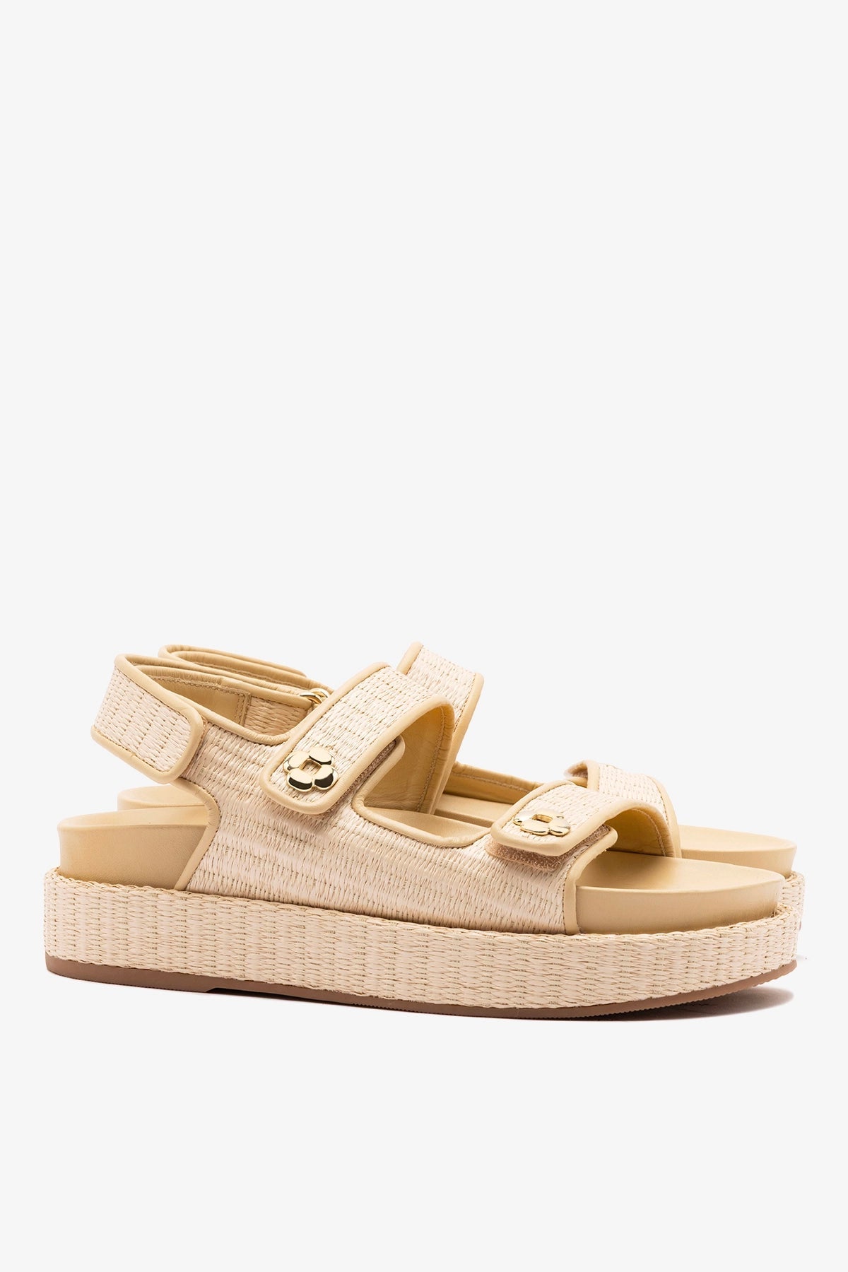 Jetty Sandal In Natural Beach Raffia and Beige Leather - Larroude