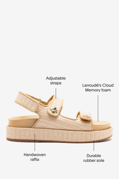 Jetty Sandal In Natural Beach Raffia and Beige Leather - Larroude