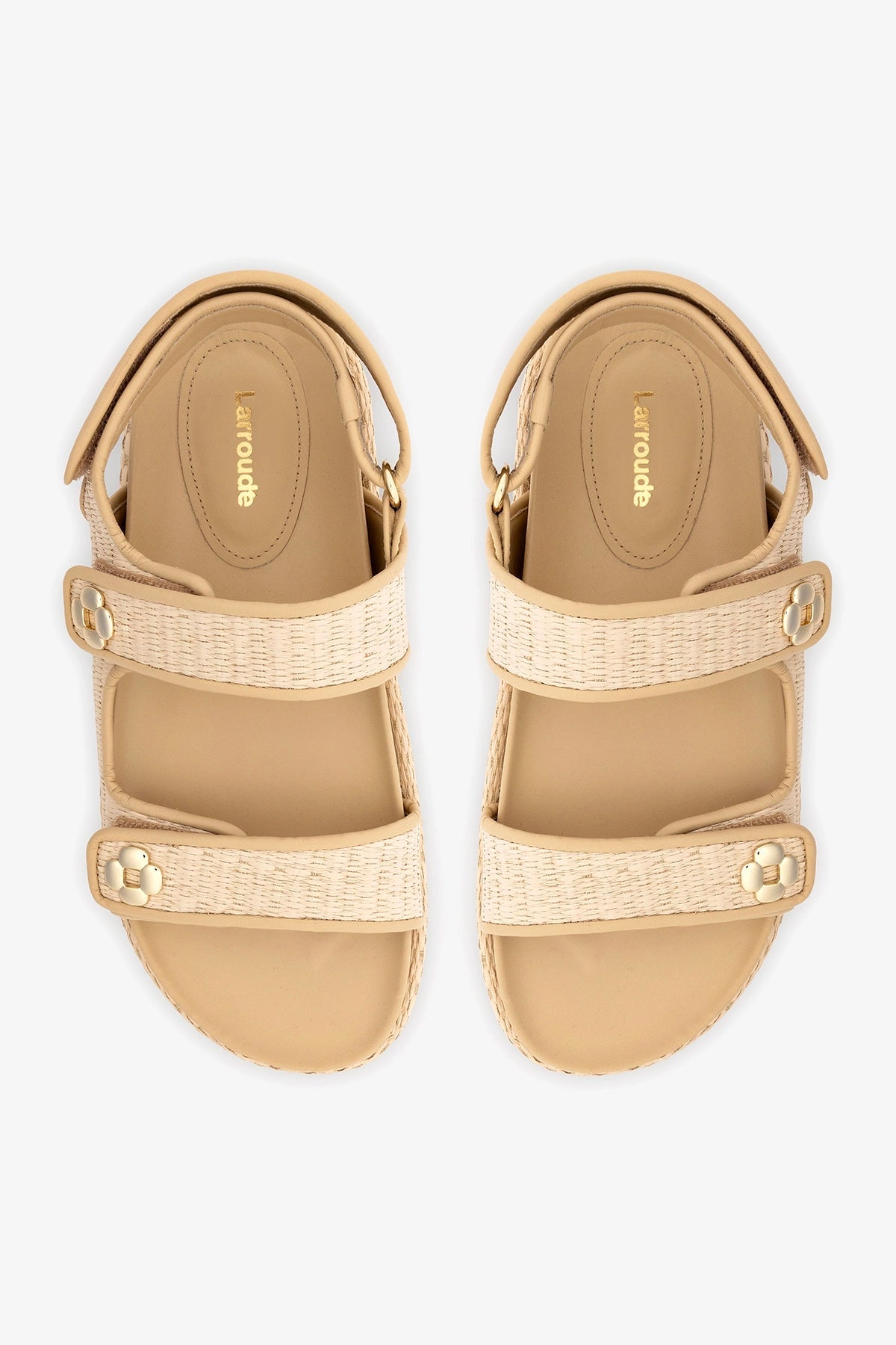 Jetty Sandal In Natural Beach Raffia and Beige Leather - Larroude
