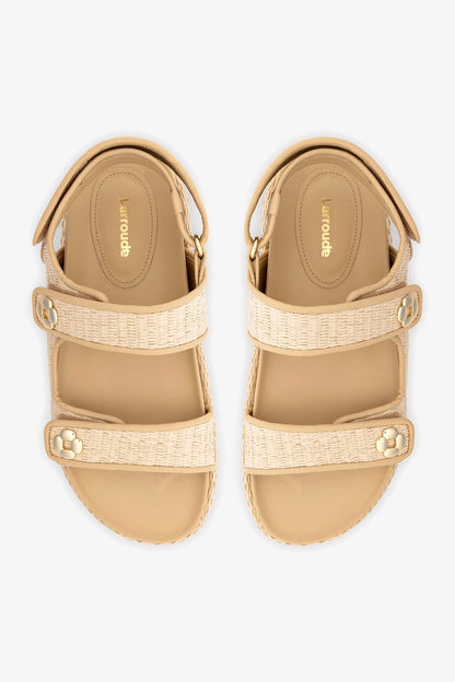 Jetty Sandal In Natural Beach Raffia and Beige Leather - Larroude