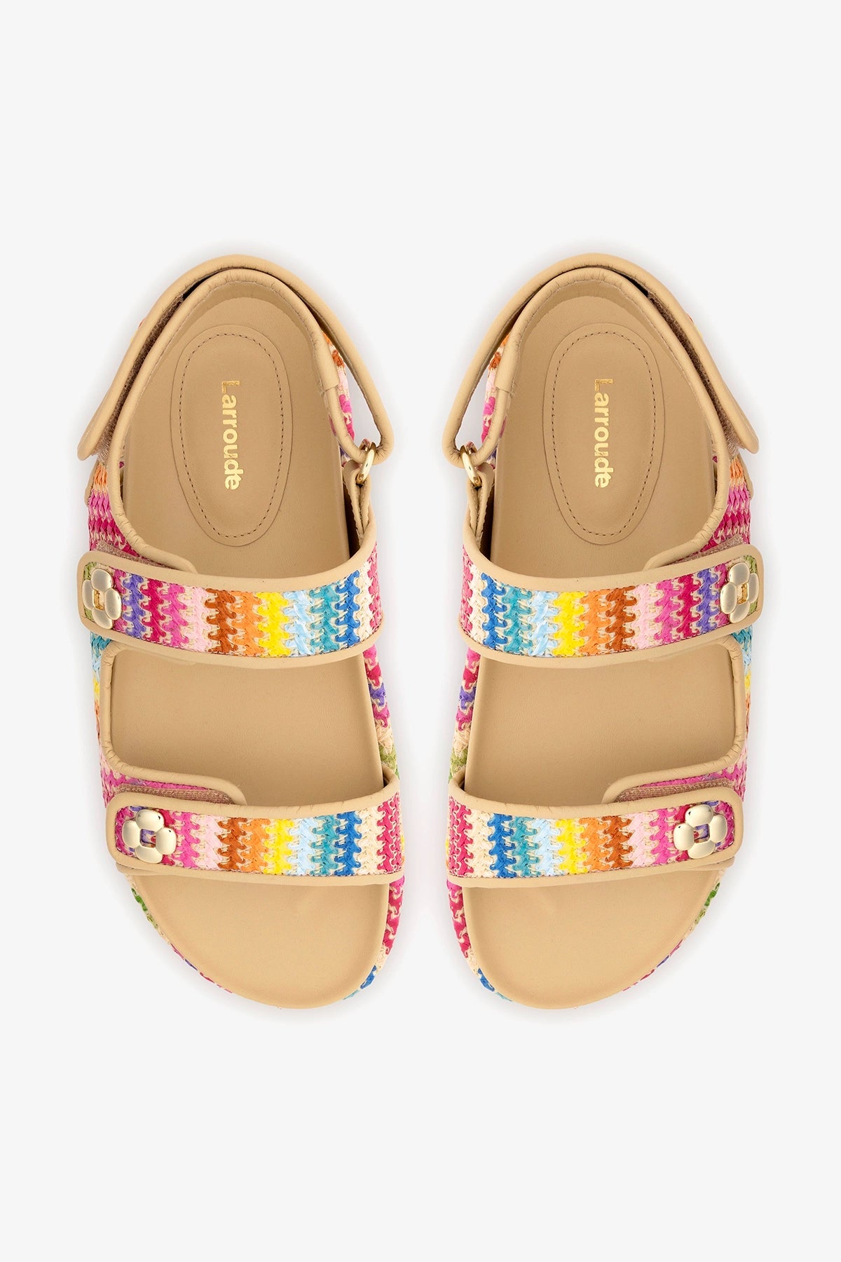 Jetty Sandal In Rainbow Raffia and Beige Leather - Larroude