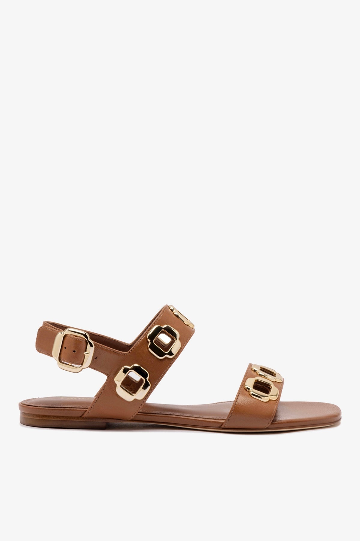 Milan Flat Sandal In Caramel Leather - Larroude