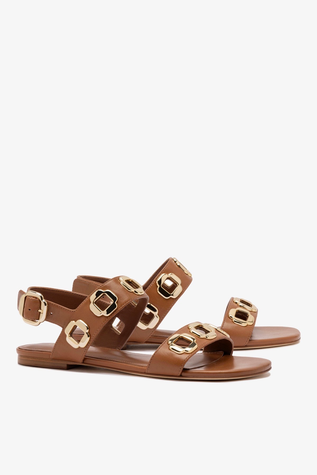 Milan Flat Sandal In Caramel Leather - Larroude