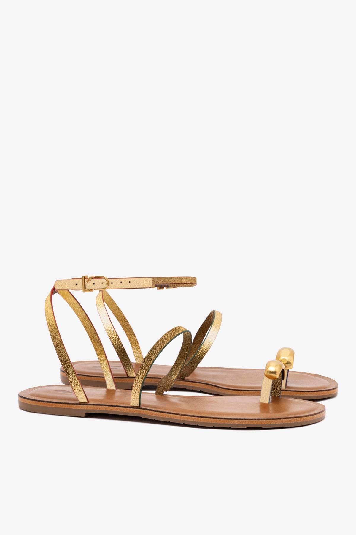 Biarritz Flat Sandal In Gold Metallic Leather - Larroude