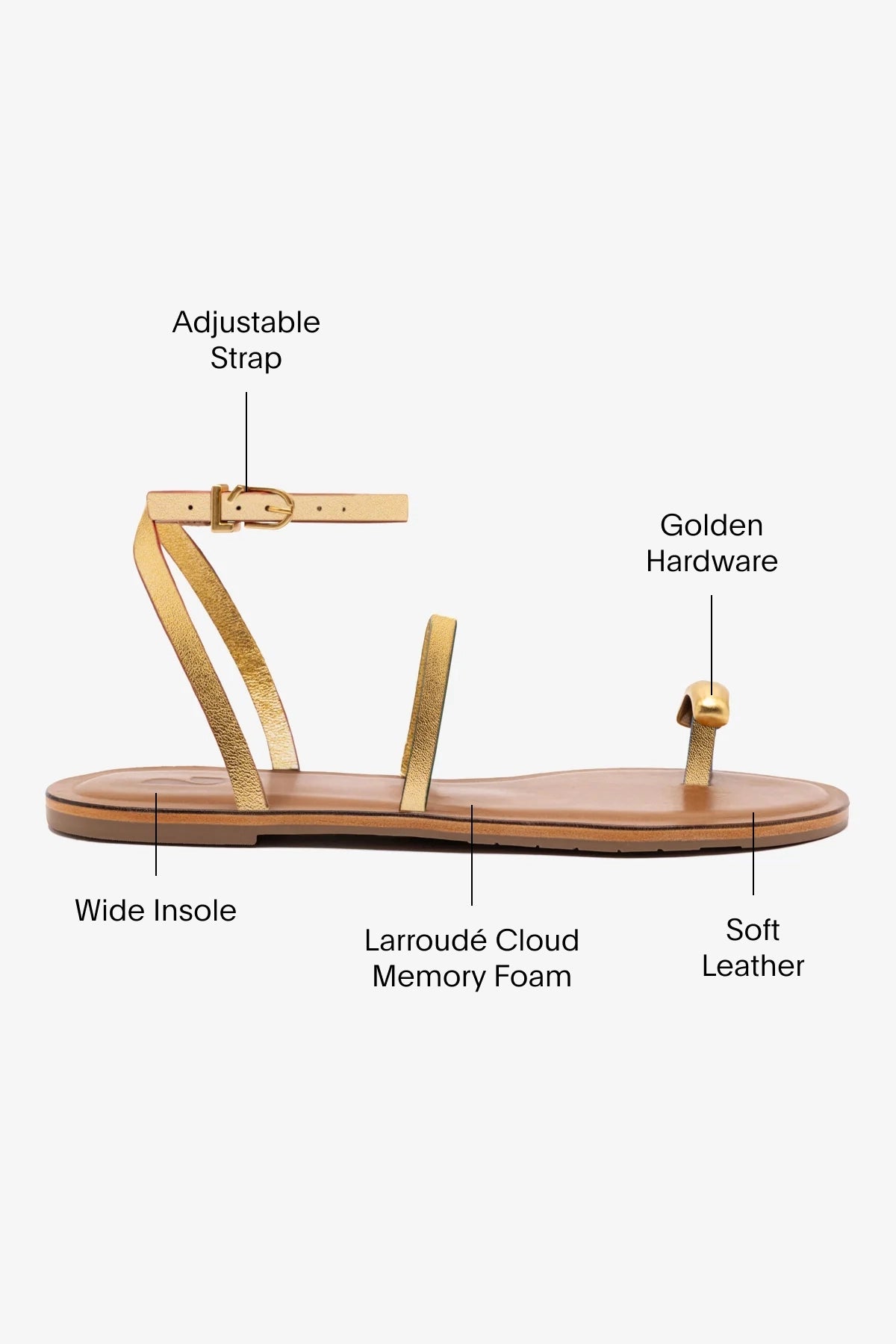 Biarritz Flat Sandal In Gold Metallic Leather - Larroude