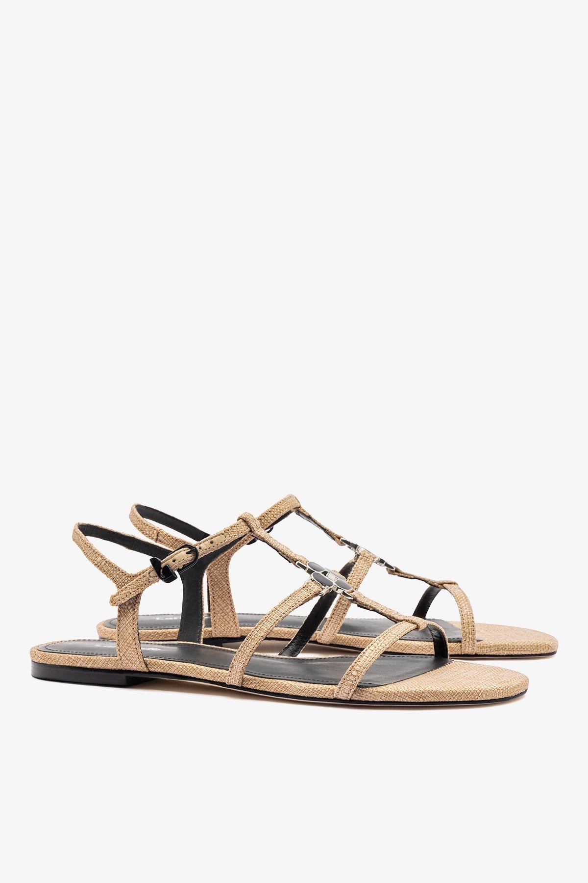 Hana Flat Sandal Beige Raffia - Larroude