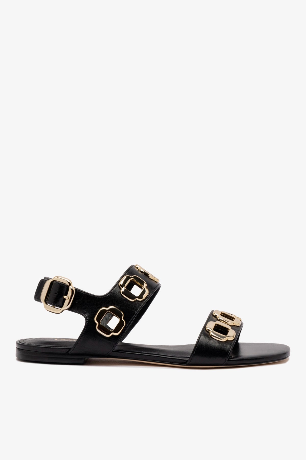 Milan Flat Sandal In Black Leather - Larroude