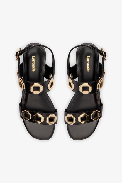 Milan Flat Sandal In Black Leather - Larroude