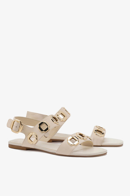 Milan Flat Sandal In Ivory Leather - Larroude