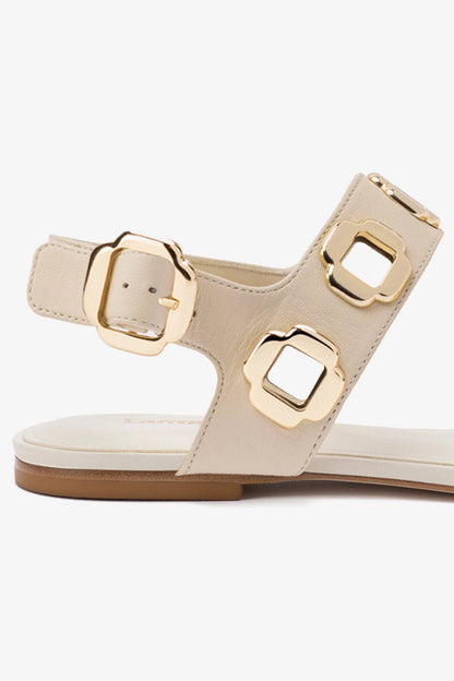 Milan Flat Sandal In Ivory Leather - Larroude