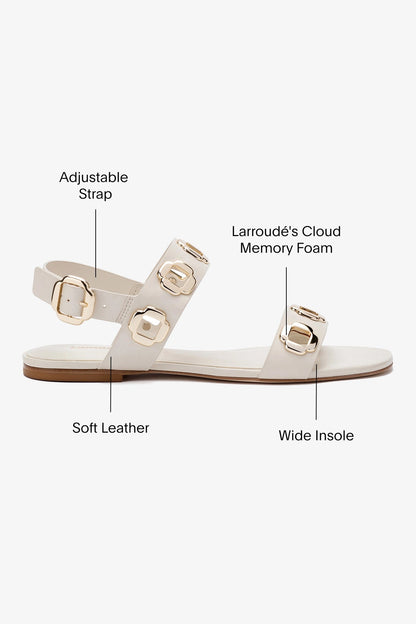 Milan Flat Sandal In Ivory Leather - Larroude