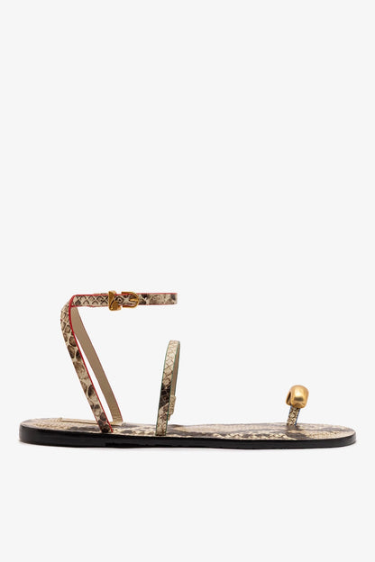 Biarritz Flat Sandal In Neutral Snake Leather - Larroude