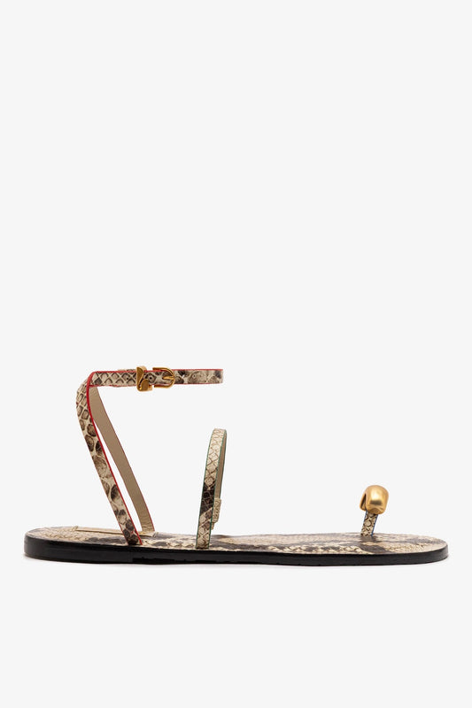 Biarritz Flat Sandal In Neutral Snake Leather - Larroude