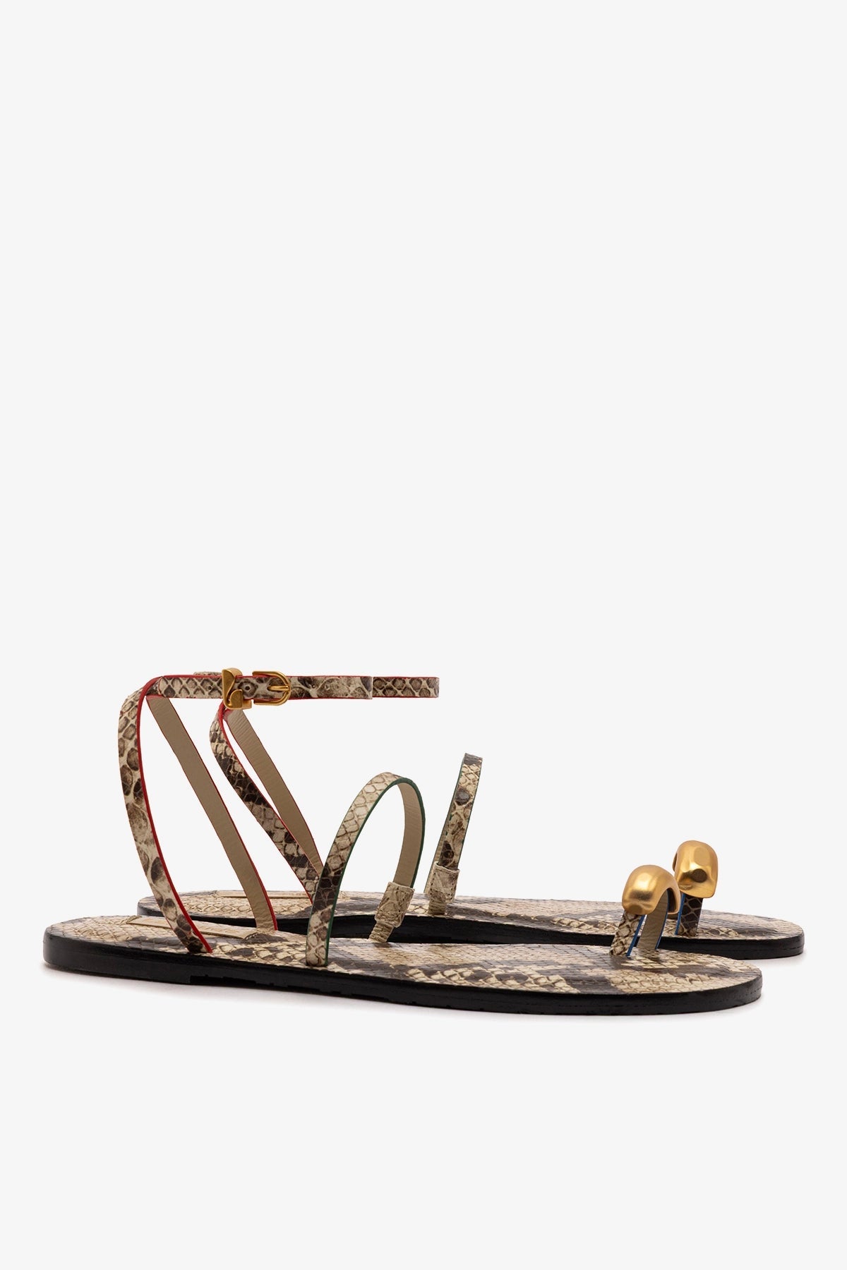 Biarritz Flat Sandal In Neutral Snake Leather - Larroude