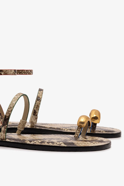 Biarritz Flat Sandal In Neutral Snake Leather - Larroude