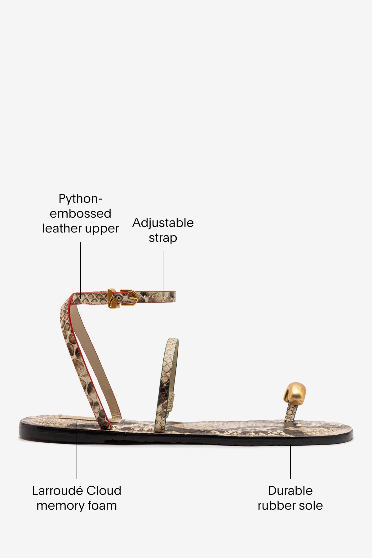Biarritz Flat Sandal In Neutral Snake Leather - Larroude