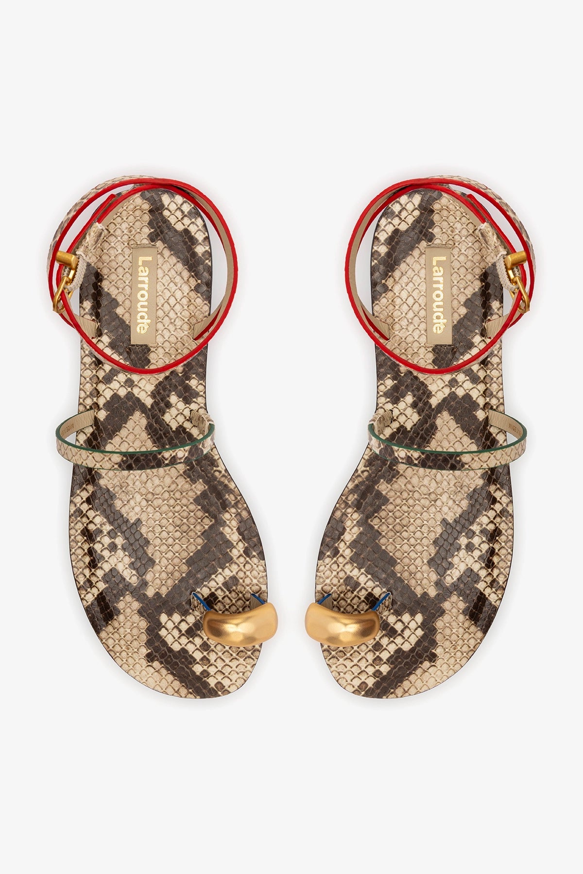 Biarritz Flat Sandal In Neutral Snake Leather - Larroude