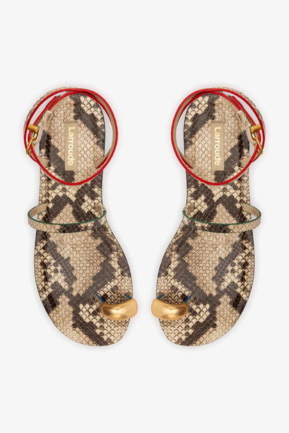 Biarritz Flat Sandal In Neutral Snake Leather - Larroude