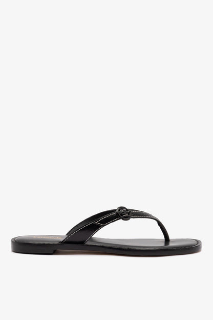 Mary Kate Flat Sandal In Black Leather - Larroude