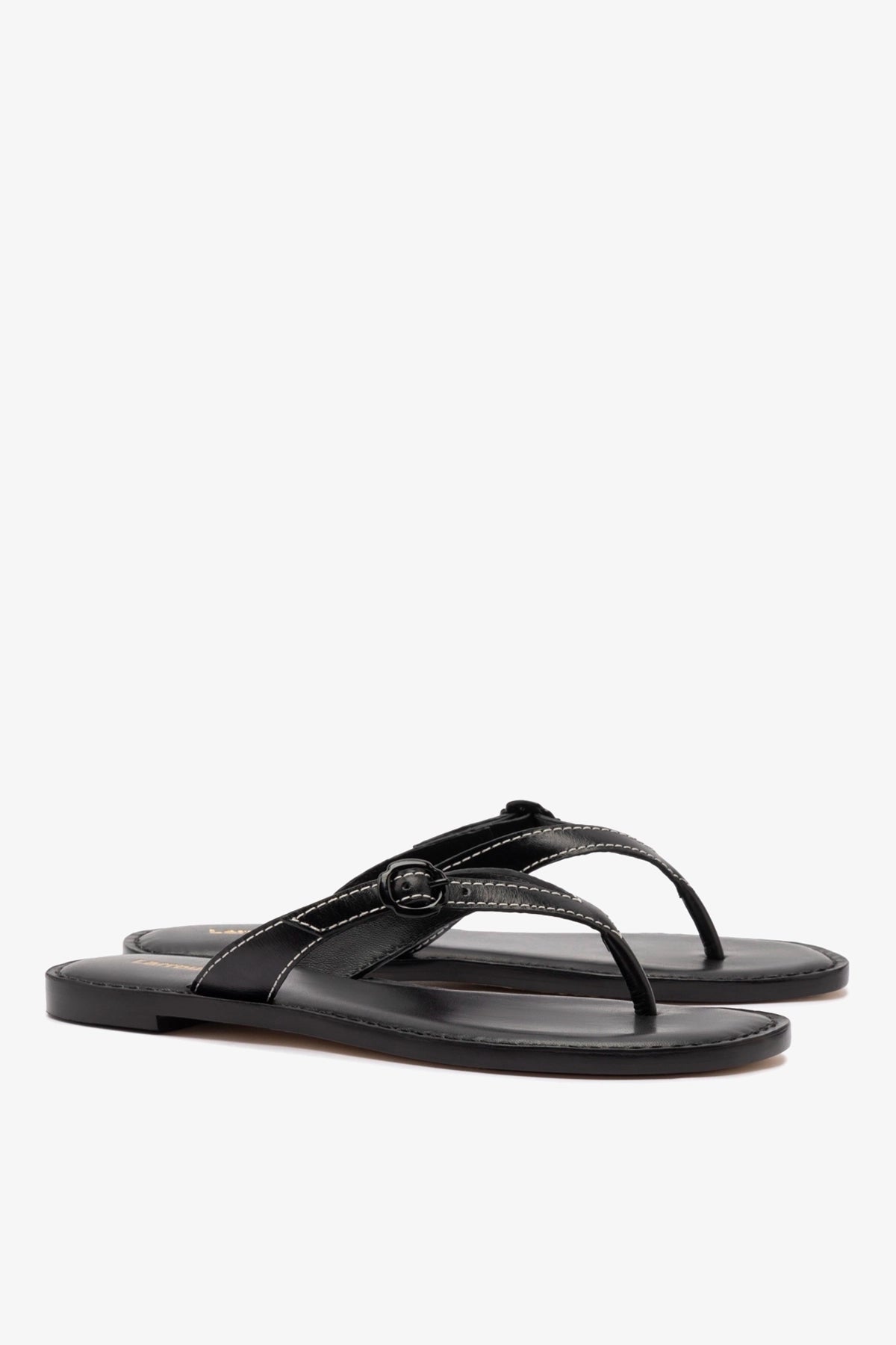 Mary Kate Flat Sandal In Black Leather - Larroude