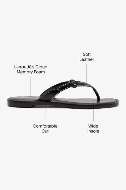 Mary Kate Flat Sandal In Black Leather - Larroude